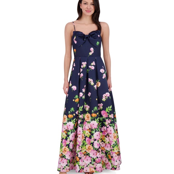 Eliza J Navy Floral Maxi Dress with Bow - Picture 1 of 4